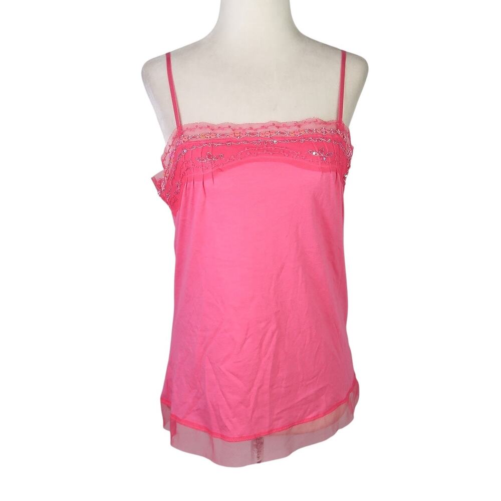 Vintage Y2K Cruel Girl Hot Pink Lace Trim Cami Tank Top L